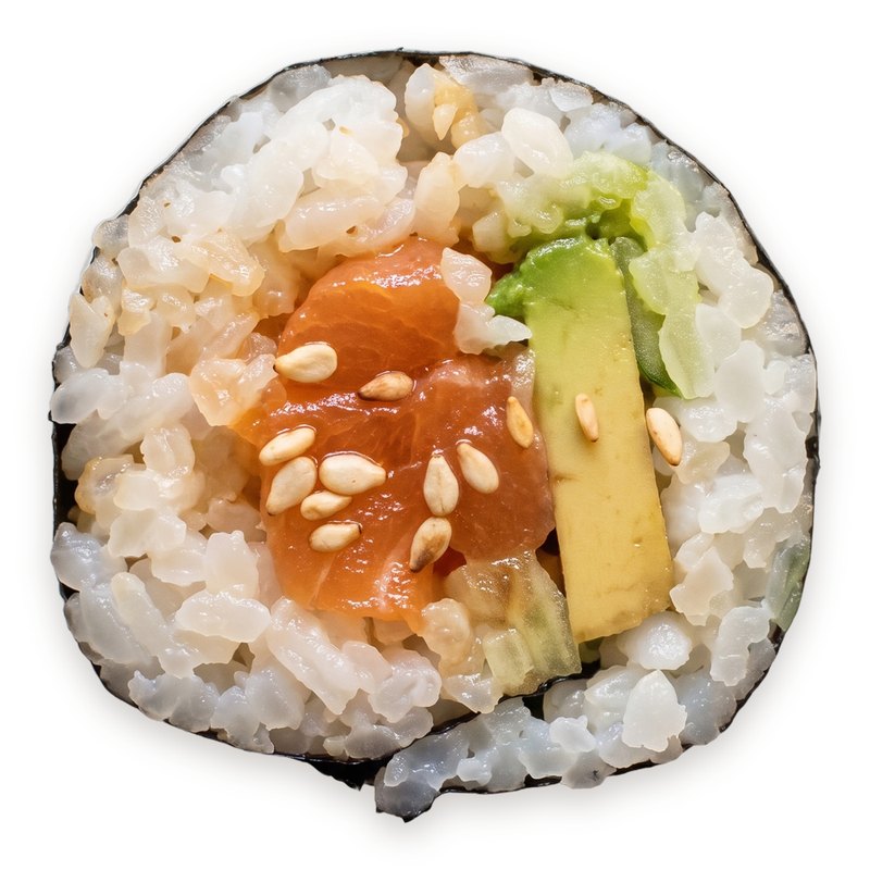 Salmon Poké roll: salmon, avocado and sesame